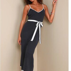 Chic Picture Navy Blue Color Block Sleeveless Midi Sweater Dress size L